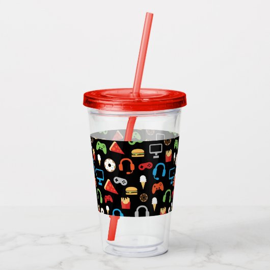 キッズゲーマーパーソナライズされたパターンビデオゲーム食品 アクリルタンブラー (裏面)