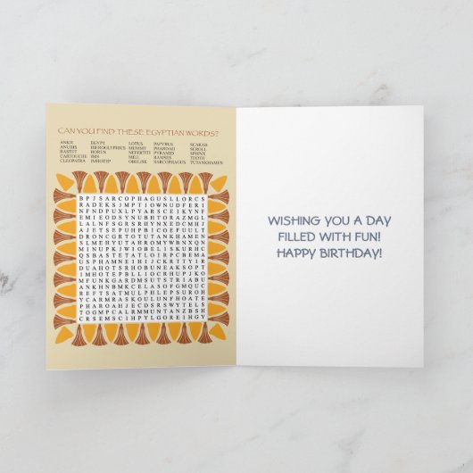 キッズゲームとアクティビティエジプトをテーマにした誕生日 カード (内部)