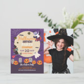 キッズコスチュームハローウィンパーティカボチャ写真 招待状 (スタンド正面)