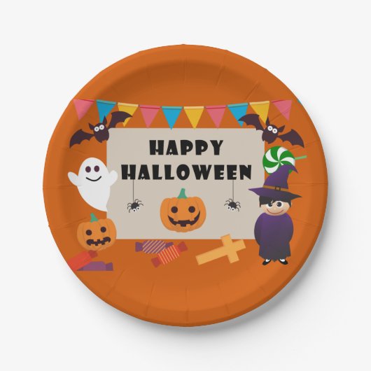 キッズコスメカラフルットハローウィンパーティ ペーパープレート (正面)