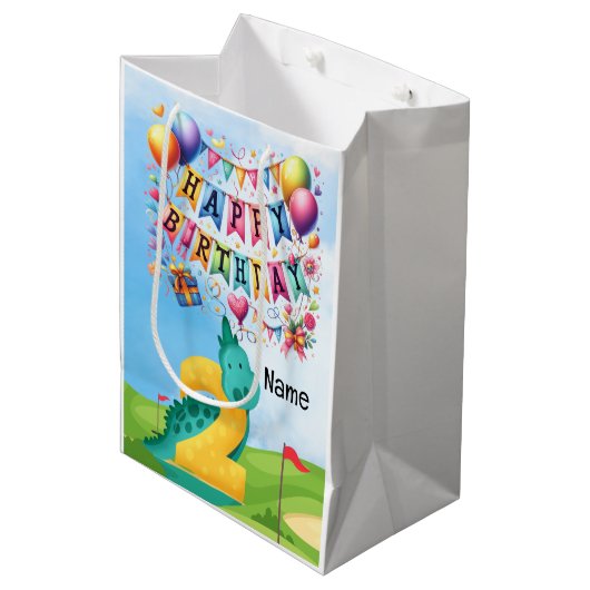 キッズゴルファーのためのゴルフ第2の誕生日テーマ ミディアムペーパーバッグ (正面アングル)