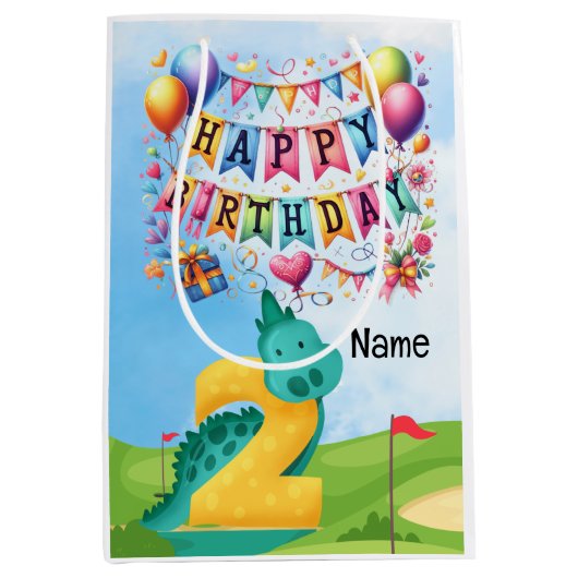 キッズゴルファーのためのゴルフ第2の誕生日テーマ ミディアムペーパーバッグ