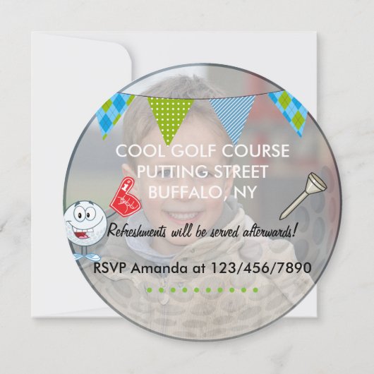 キッズゴルフテーマ誕生日パーティーフォト 招待状 (裏面)