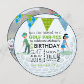 キッズゴルフテーマ誕生日パーティーフォト 招待状 (正面/裏面)