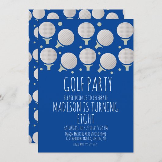 キッズゴルフボールバースデーパーティグリーン招待状 招待状 (正面/裏面)