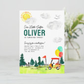 キッズゴルフ誕生日による私たちの小さなゴルファーのカートのスイング 招待状 (スタンド正面)