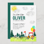 キッズゴルフ誕生日による私たちの小さなゴルファーのカートのスイング 招待状 (正面/裏面)