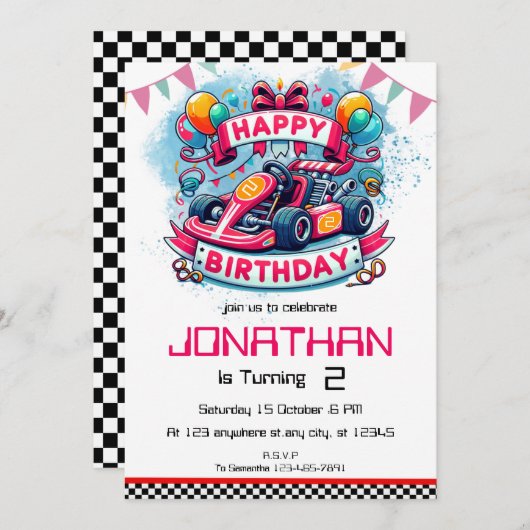 キッズゴーカート誕生日招待状 招待状 (正面/裏面)