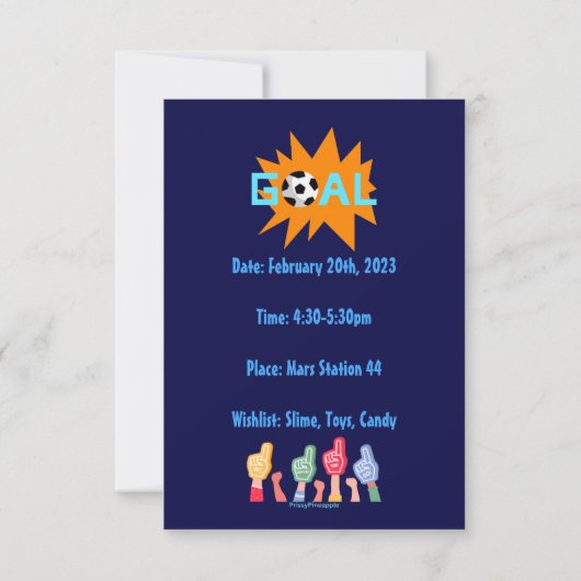 キッズサッカーをテーマにしたバースデーパーティ招待状 招待状 (裏面)