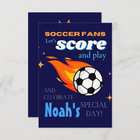 キッズサッカーをテーマにしたバースデーパーティ招待状 招待状 (正面/裏面)