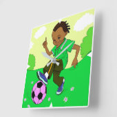 キッズサッカーサッカー時計 スクエア壁時計 (傾斜)