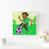 キッズサッカーサッカー時計 スクエア壁時計 (ホーム)