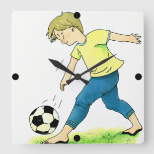 キッズサッカーサッカー時計 スクエア壁時計