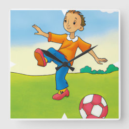 キッズサッカーサッカー時計 スクエア壁時計