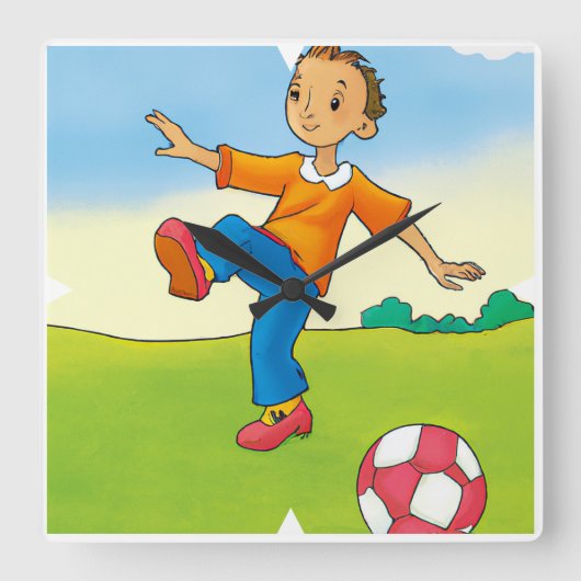 キッズサッカーサッカー時計 スクエア壁時計 (正面)