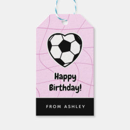 キッズサッカーハート形ボール女子の名前ピンクかわいい ギフトタグ