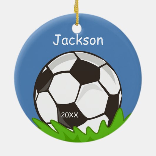 キッズサッカーパーソナライズされたボール記念ゲーム セラミックオーナメント (裏面)