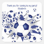 キッズサッカーパーティーブルーサッカーボールが星 スクエアシール (正面)