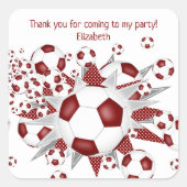 キッズサッカーパーティーマルーンサッカーボール星 スクエアシール (正面)