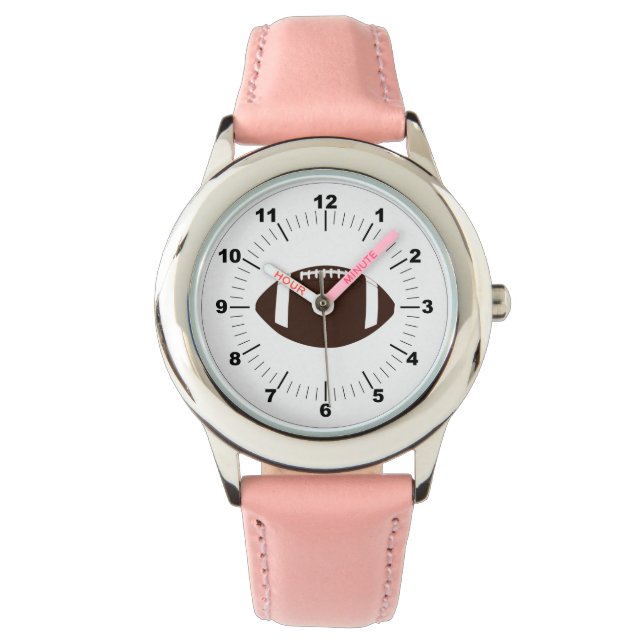 キッズサッカーピンクレザーストラップウォッチ 腕時計 (正面)