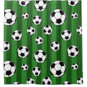 キッズサッカーボールをグリーンのバスルームにストライプ飾る シャワーカーテン (正面)