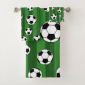 キッズサッカーボールをグリーンのバスルームにストライプ飾る バスタオルセット (インサイチュ)