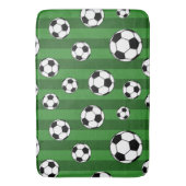 キッズサッカーボールをグリーンのバスルームにストライプ飾る バスマット (正面縦)