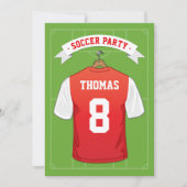キッズサッカー誕生日パーティー |赤いジャージー 招待状 (正面)