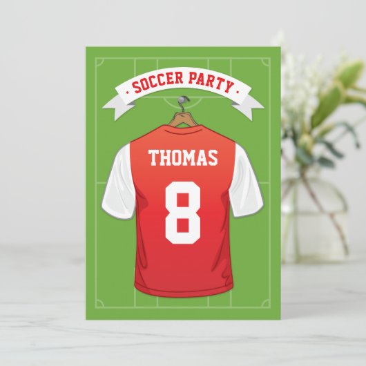 キッズサッカー誕生日パーティー |赤いジャージー 招待状 (スタンド正面)