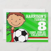 キッズサッカー/サッカーグリーン誕生日の招待状 招待状 (正面)