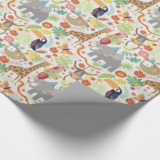 キッズサファリアニマルバースデーパーティー，おもしろいジャングル ラッピングペーパー (角)