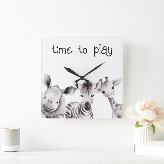 キッズサファリパーソナライズされたテーマ時計 スクエア壁時計 (ホーム)