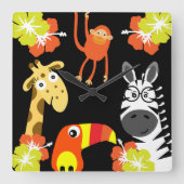 キッズサファリ保育園アート寝室装飾 スクエア壁時計 (正面)