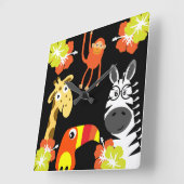 キッズサファリ保育園アート寝室装飾 スクエア壁時計 (傾斜)