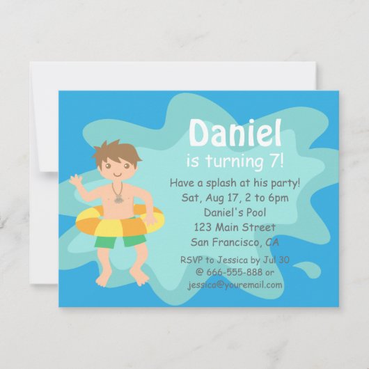 キッズサマースプラッシュ誕生日プールパーティの招待状 招待状 (正面)