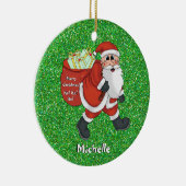 キッズサンタクリスマス写真名グリーンスパークル セラミックオーナメント (右)