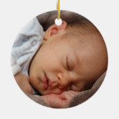 キッズサンタクリスマス写真名グリーンスパークル セラミックオーナメント (裏面)