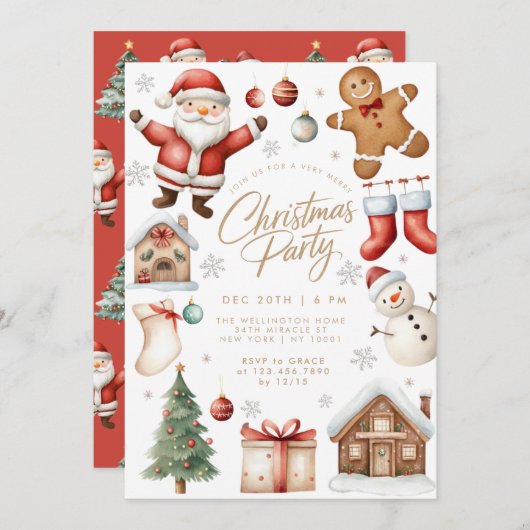 キッズサンタクロースかわいいクリスマスパーティー 招待状 (正面/裏面)