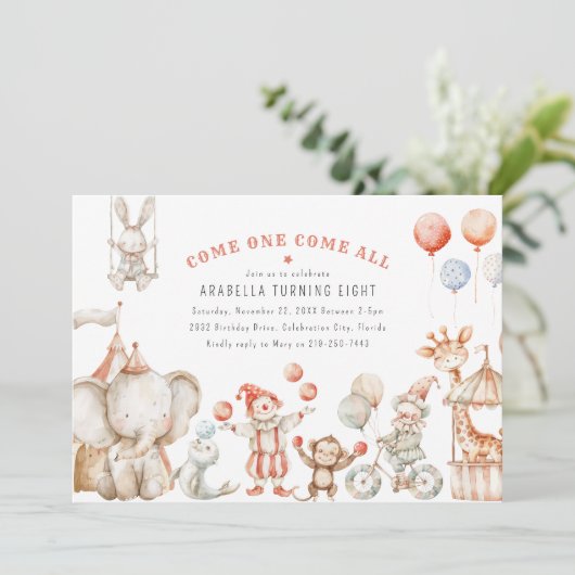 キッズサーカスをテーマにした誕生日パーティーの招待状 招待状 (スタンド正面)