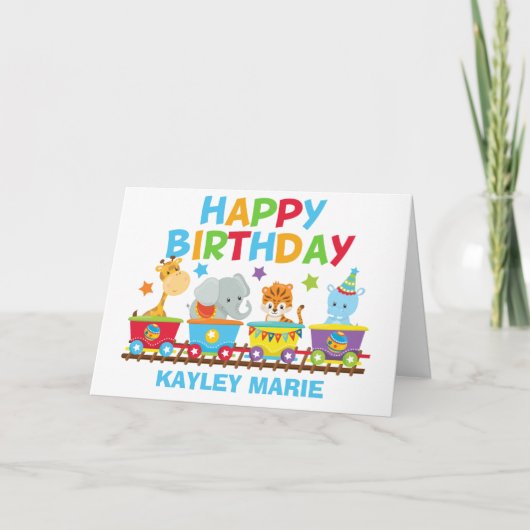 キッズサーカスアニマルトレインキュートカスタム誕生日 カード (正面)