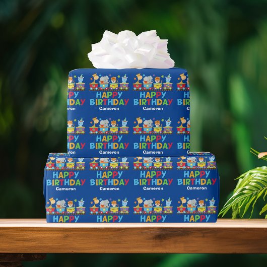 キッズサーカスアニマルトレインキュートカスタム誕生日 ラッピングペーパー