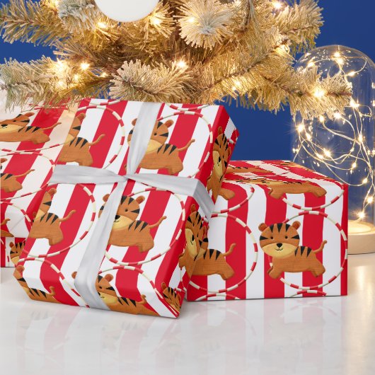 キッズサーカスカーニバル誕生日パーティーの漫画の動物 ラッピングペーパー (クリスマス)