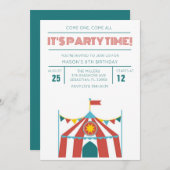 キッズサーカス誕生日パーティーの招待状 招待状 (正面/裏面)