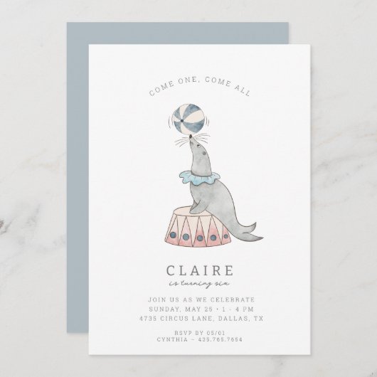 キッズサーカモダンス |女の子の誕生日パーティー 招待状 (正面/裏面)