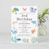 キッズサードバースデーパーティーシーアニマルズ招待状 招待状 (スタンド正面)