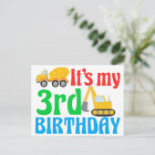 キッズサードバースデーパーティーボーイズ建築車 ポストカード (スタンド正面)