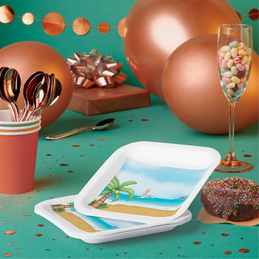 キッズサーフィン熱帯ビーチおもしろい夏海 ペーパープレート