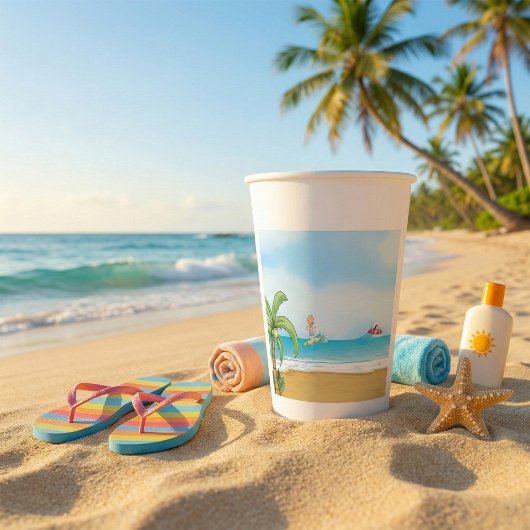 キッズサーフィン熱帯ビーチおもしろい夏海 紙コップ