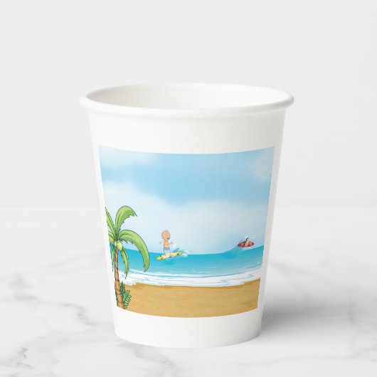 キッズサーフィン熱帯ビーチおもしろい夏海 紙コップ (正面)