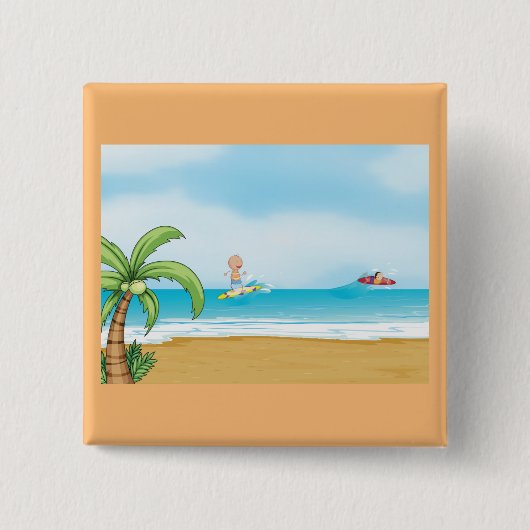 キッズサーフィン熱帯ビーチおもしろい夏海 缶バッジ (正面)